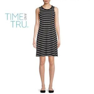 Time and‎ Tru Women's Striped Print Sleeveless Knit Dress  with 2 Side pockets
